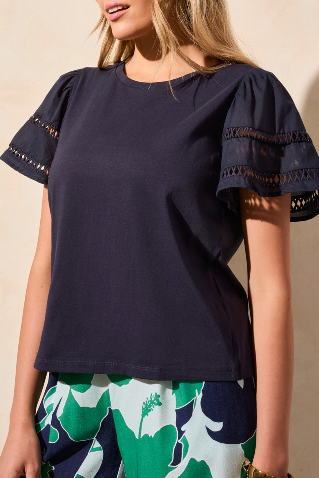 Flutter sleeve top jet blue
