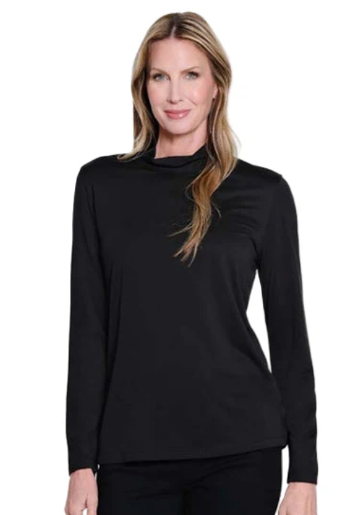 Lenora Long Sleeve Mock Neck Black Top