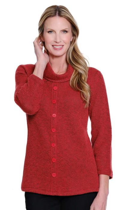 Britt in Crimson Cowl Collar Faux Button Top