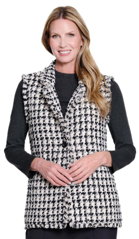 Olivia Lapel Collar Lined Vest with Fringe