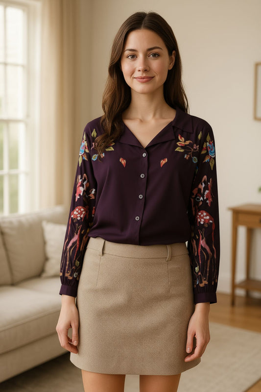 Selena Embroidered Dolman Sleeve Button Up Shirt