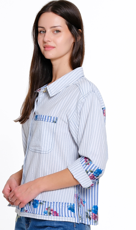 Shelly Mixed Stripe Shirt with Floral Overprint