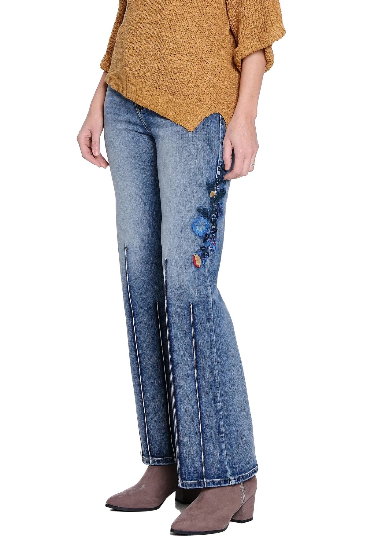 Crissy Embroidered Bootcut Jean with Pintucks