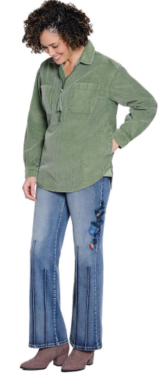 Crissy Embroidered Bootcut Jean with Pintucks