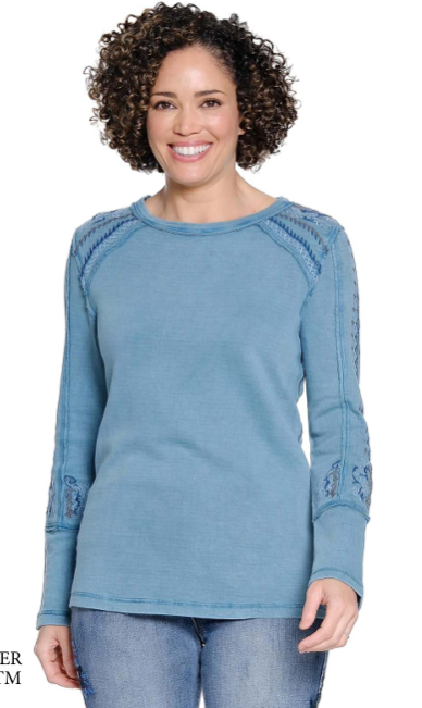 Amber Acid Washed Embroidered Knit Top