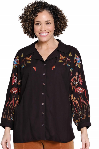 Selena Embroidered Dolman Sleeve Button Up Shirt
